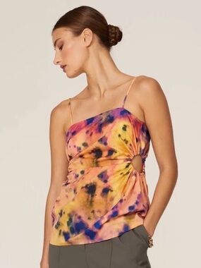 ROKH Gathered Waist Top in Tie Dye Orange Purple Multicolor Size EU 36 US XS